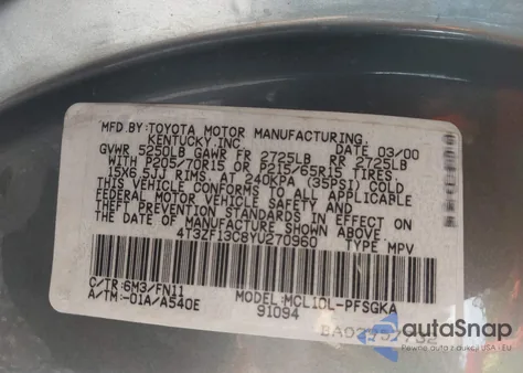 2000 Toyota Sienna Le from USA, damaged, VIN 4T3ZF13C8YU270960